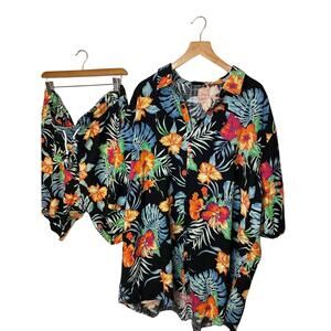 Jogal 2 Piece Hawaiian Set Tropical Floral Print Button Up Top & Short Size 3XL